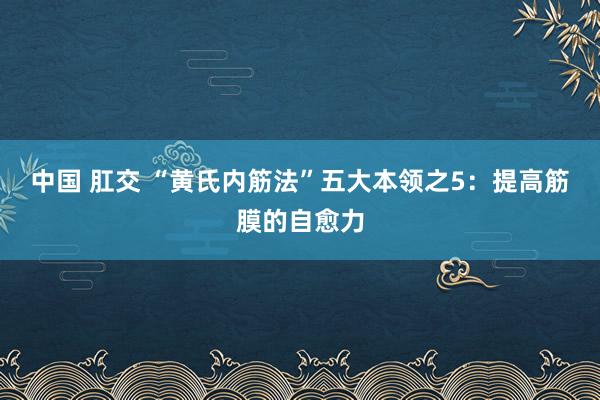 中国 肛交 “黄氏内筋法”五大本领之5：提高筋膜的自愈力