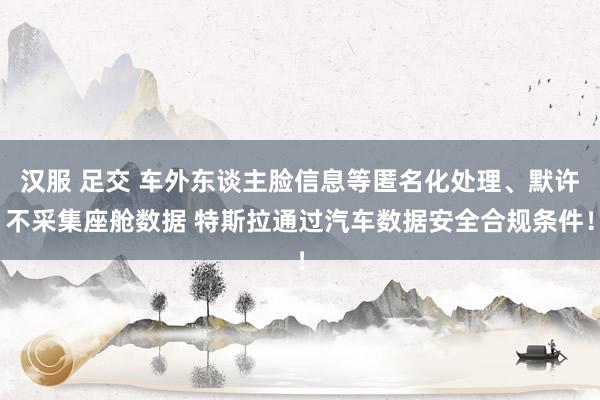 汉服 足交 车外东谈主脸信息等匿名化处理、默许不采集座舱数据 特斯拉通过汽车数据安全合规条件！