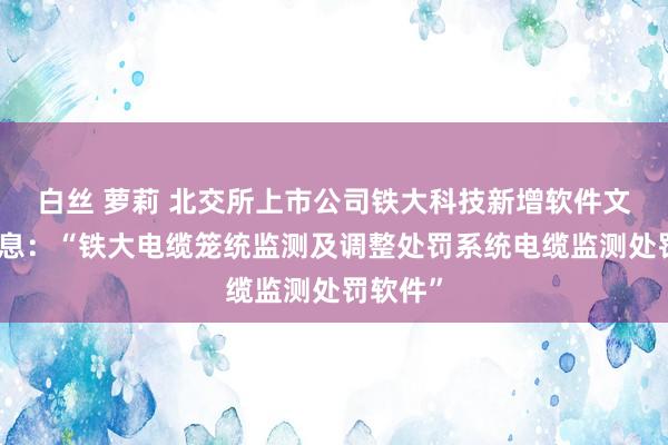 白丝 萝莉 北交所上市公司铁大科技新增软件文章权信息：“铁大电缆笼统监测及调整处罚系统电缆监测处罚软件”