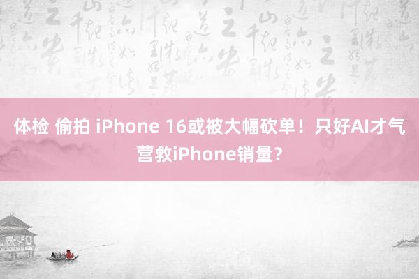 体检 偷拍 iPhone 16或被大幅砍单！只好AI才气营救iPhone销量？