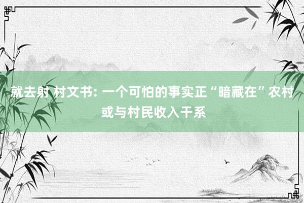 就去射 村文书: 一个可怕的事实正“暗藏在”农村 或与村民收入干系