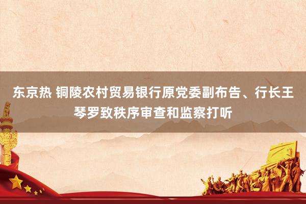 东京热 铜陵农村贸易银行原党委副布告、行长王琴罗致秩序审查和监察打听