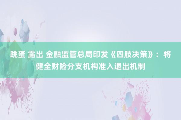 跳蛋 露出 金融监管总局印发《四肢决策》：将健全财险分支机构准入退出机制