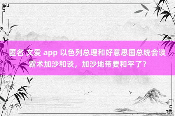 匿名 文爱 app 以色列总理和好意思国总统会谈霸术加沙和谈，加沙地带要和平了？